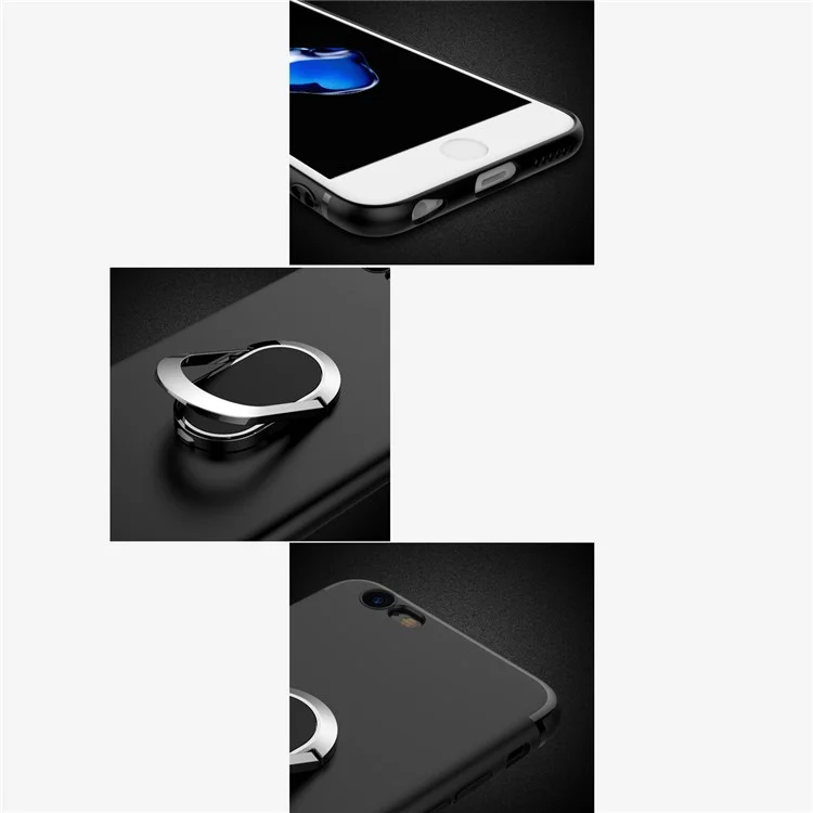 For iPhone 6/6s Magnetic Ring Holder Kickstand Matte TPU Back Case - Black