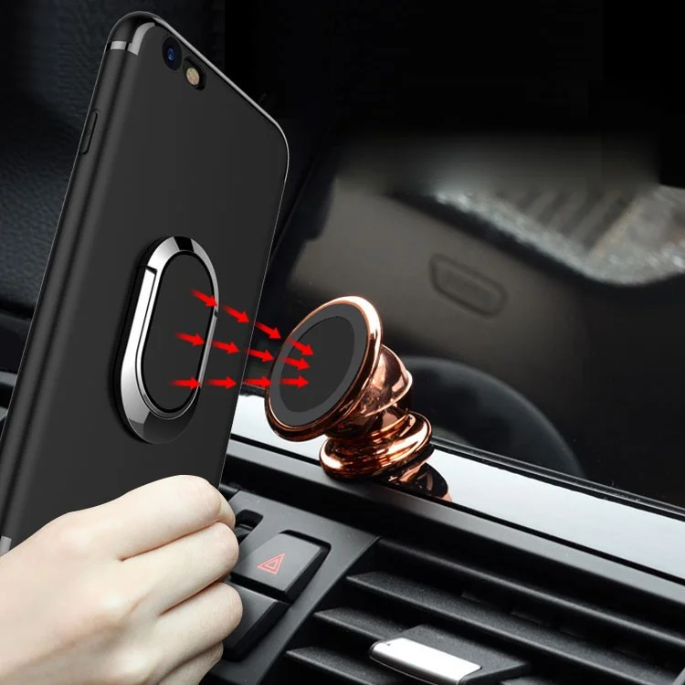 For iPhone 6/6s Magnetic Ring Holder Kickstand Matte TPU Back Case - Black