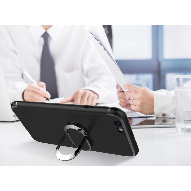 For iPhone 6/6s Magnetic Ring Holder Kickstand Matte TPU Back Case - Black