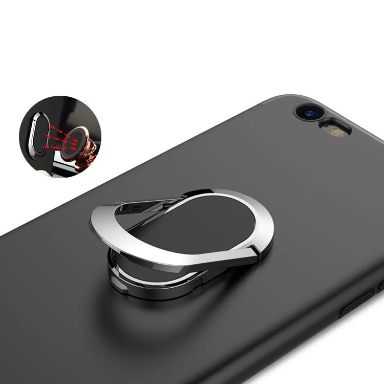 For iPhone 6/6s Magnetic Ring Holder Kickstand Matte TPU Back Case - Black