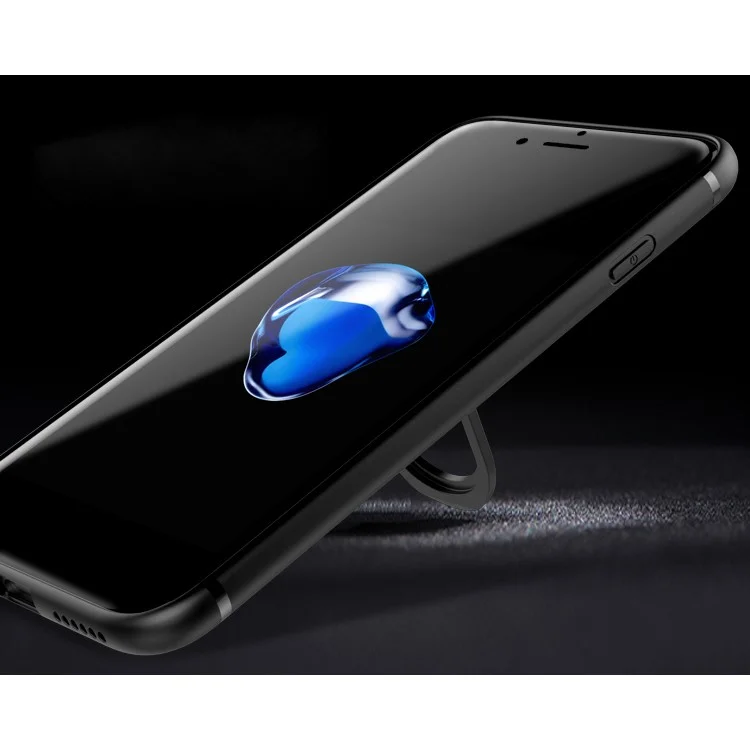 For iPhone 6/6s Magnetic Ring Holder Kickstand Matte TPU Back Case - Black