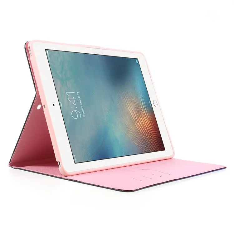 Pattern Printing PU Leather Wallet Stand Cross Texture Case for iPad 9.7 inch (2018)/9.7 (2017) - Shinning Butterfly