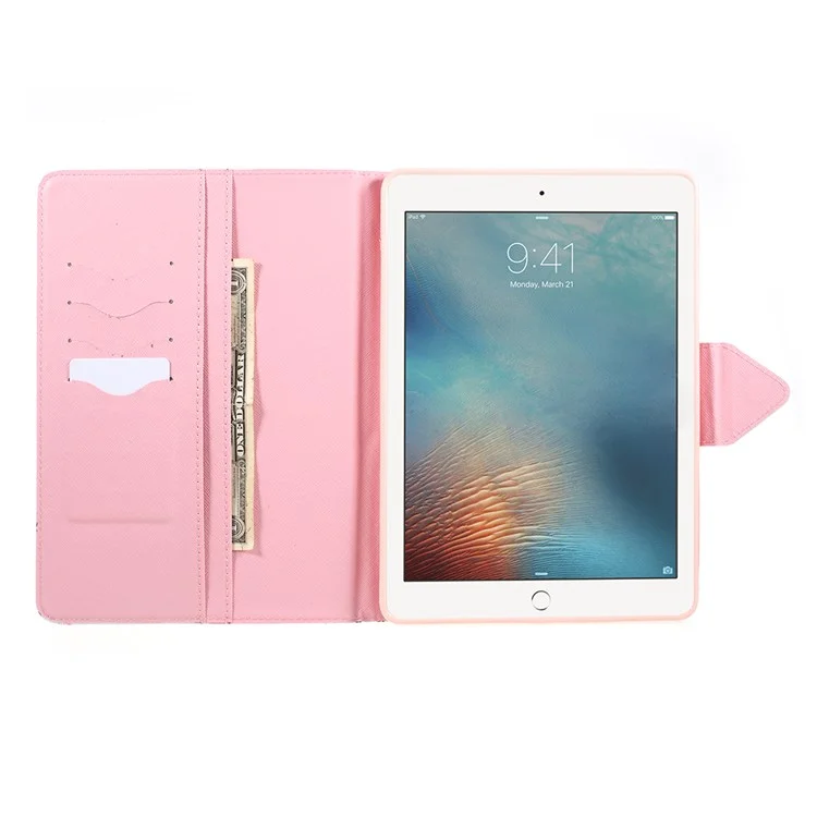 Pattern Printing PU Leather Wallet Stand Cross Texture Case for iPad 9.7 inch (2018)/9.7 (2017) - Shinning Butterfly