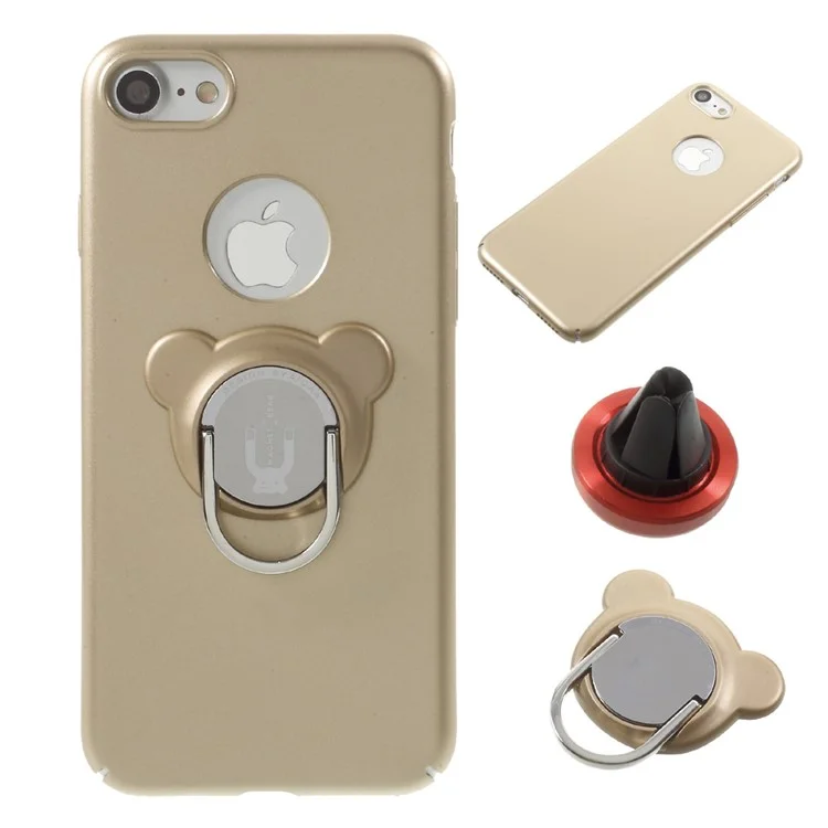 AIQAA 3-in-1 Magnet Bear Car Kit PC Case + Finger Grip Kickstand + Magnetic Car Air Vent Mount for iPhone 7 4.7 inch - Gold