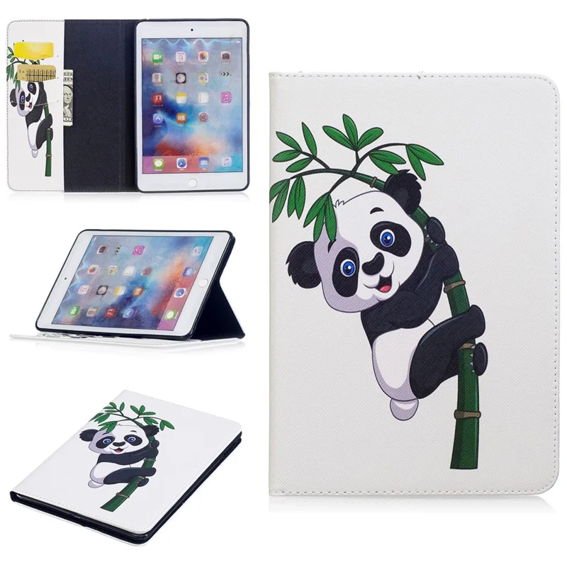For iPad mini 4 Pattern Printing Wallet Leather Stand Protection Case - Panda  on Bamboo