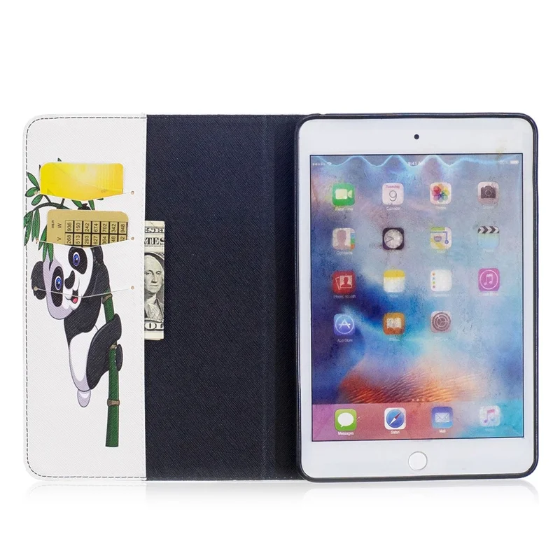 For iPad mini 4 Pattern Printing Wallet Leather Stand Protection Case - Panda  on Bamboo