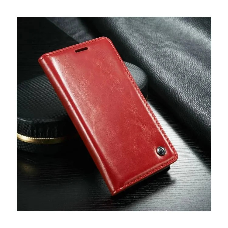 CASEME Oil Wax Wallet Leather Shell Case for Samsung Galaxy S6 G920 - Red