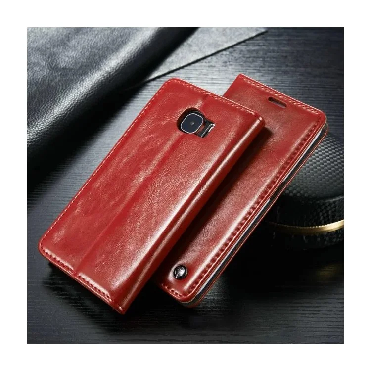 CASEME Oil Wax Wallet Leather Shell Case for Samsung Galaxy S6 G920 - Red