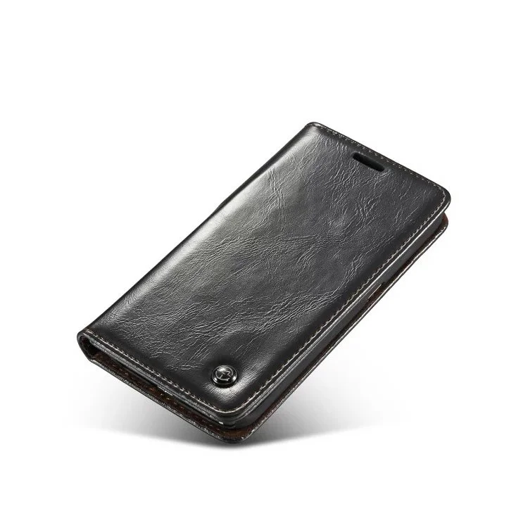 CASEME Oil Wax Wallet Leather Flip Stand Case for Samsung Galaxy S6 edge Plus G928 - Black