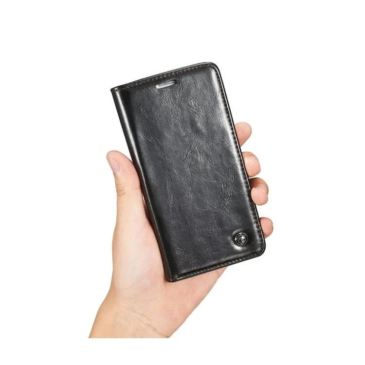 CASEME Oil Wax Wallet Leather Flip Stand Case for Samsung Galaxy S6 edge Plus G928 - Black
