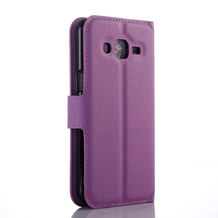 Litchi Skin Leather Wallet Case Cover for Samsung Galaxy J3 / J3 (2016) with Foldable Stand Design - Purple