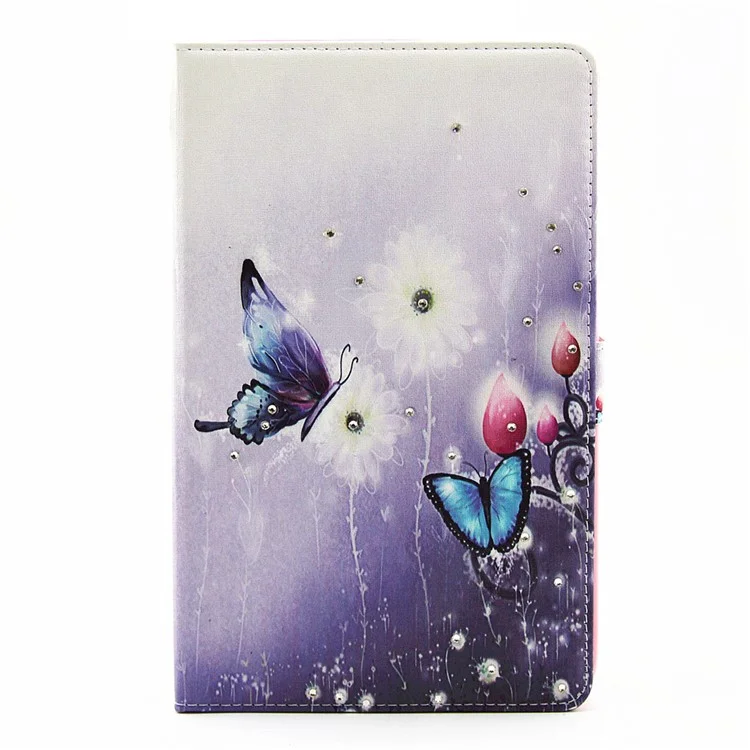 Rhinestone Leather Stand Case for Samsung Galaxy Tab E 9.6 T560 - Butterfly & Flower