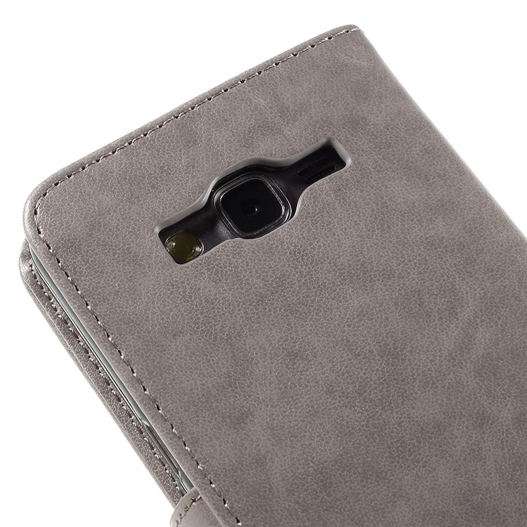 Portafoglio In Pelle Farfalla Per Samsung Galaxy Grand Prime SM-G530 - Grigio
