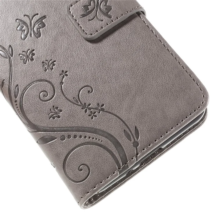 Portafoglio In Pelle Farfalla Per Samsung Galaxy Grand Prime SM-G530 - Grigio