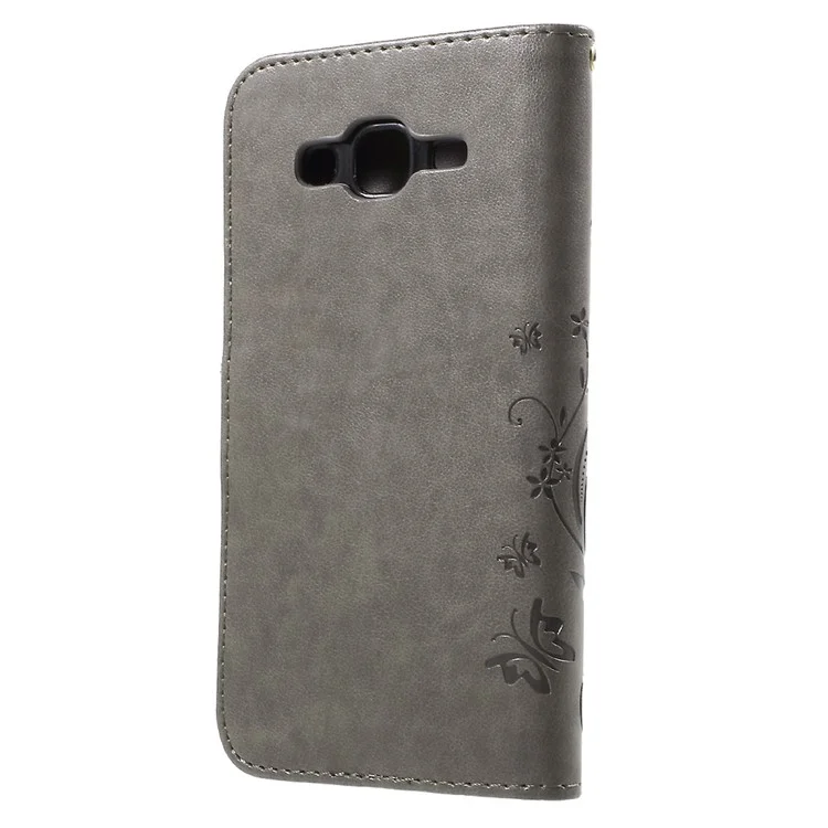 Butterfly Leather Stand Wallet Cover for Samsung Galaxy J5 - Grey