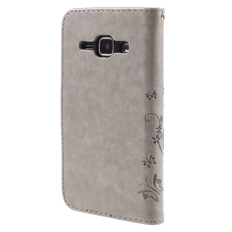 Butterfly Leather Wallet Cover for Samsung Galaxy J1/J1 4G - Grey