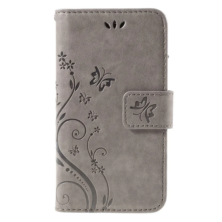 Butterfly Leather Wallet Cover for Samsung Galaxy J1/J1 4G - Grey
