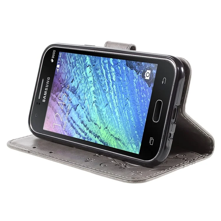 Butterfly Leather Wallet Cover for Samsung Galaxy J1/J1 4G - Grey