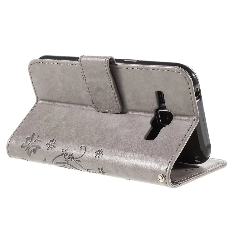 Butterfly Leather Wallet Cover for Samsung Galaxy J1/J1 4G - Grey