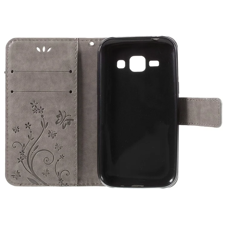 Butterfly Leather Wallet Cover for Samsung Galaxy J1/J1 4G - Grey