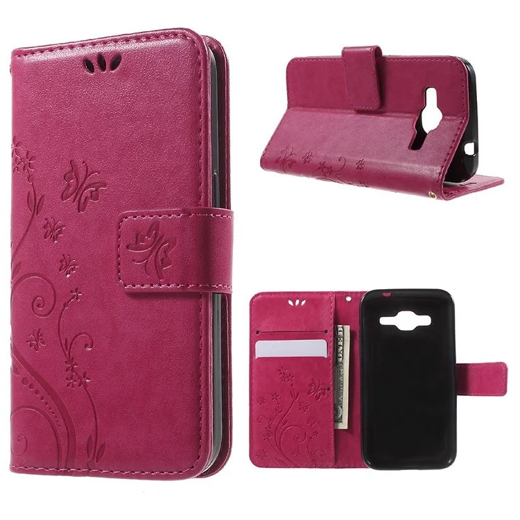 Butterfly Leather Wallet Case for Samsung Galaxy Core Prime SM-G360 - Rose