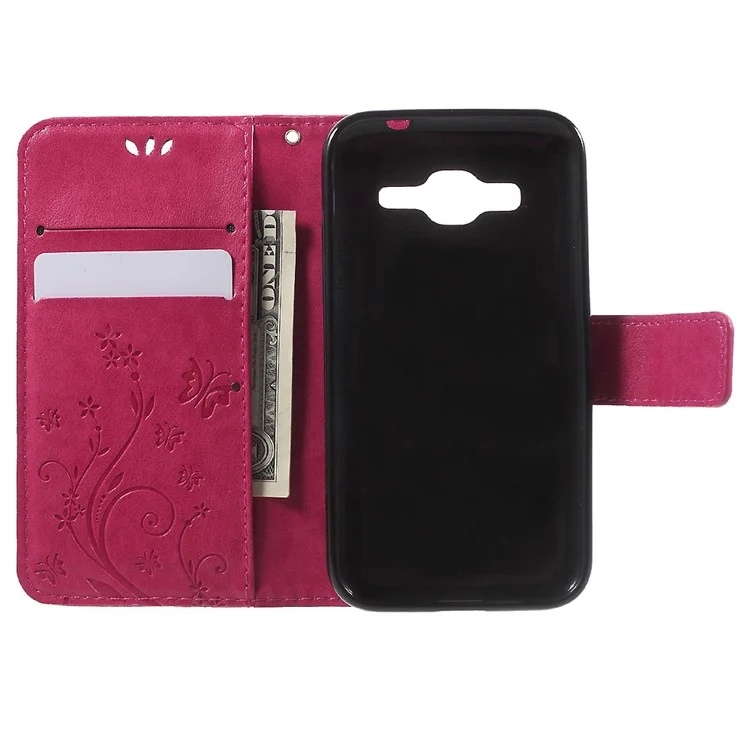 Butterfly Leather Wallet Case for Samsung Galaxy Core Prime SM-G360 - Rose
