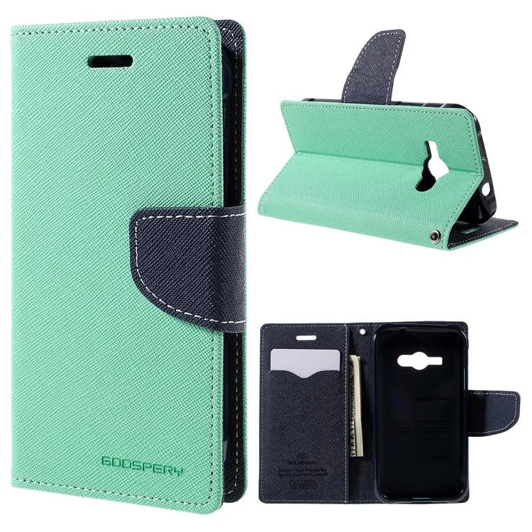 MERCURY Goospery Leather Wallet Shell for Samsung Galaxy J1 Ace SM-J110 - Cyan