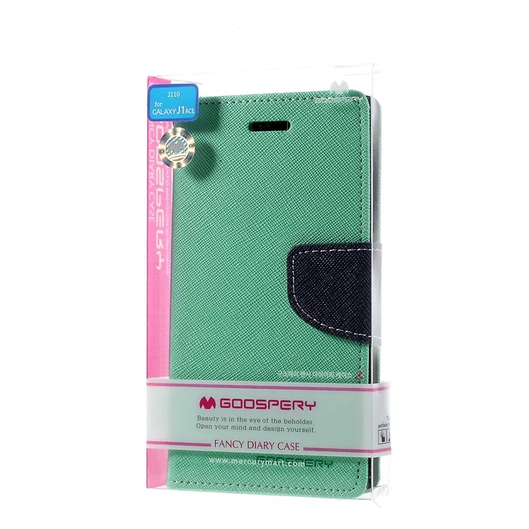 MERCURY Goospery Leather Wallet Shell for Samsung Galaxy J1 Ace SM-J110 - Cyan