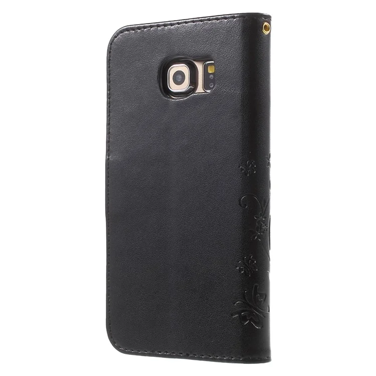 Butterfly Leather Wallet Case for Samsung Galaxy S6 Edge G925 - Black