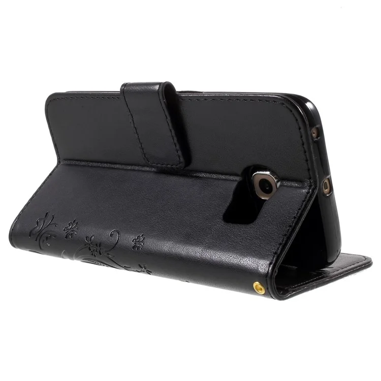 Butterfly Leather Wallet Case for Samsung Galaxy S6 Edge G925 - Black