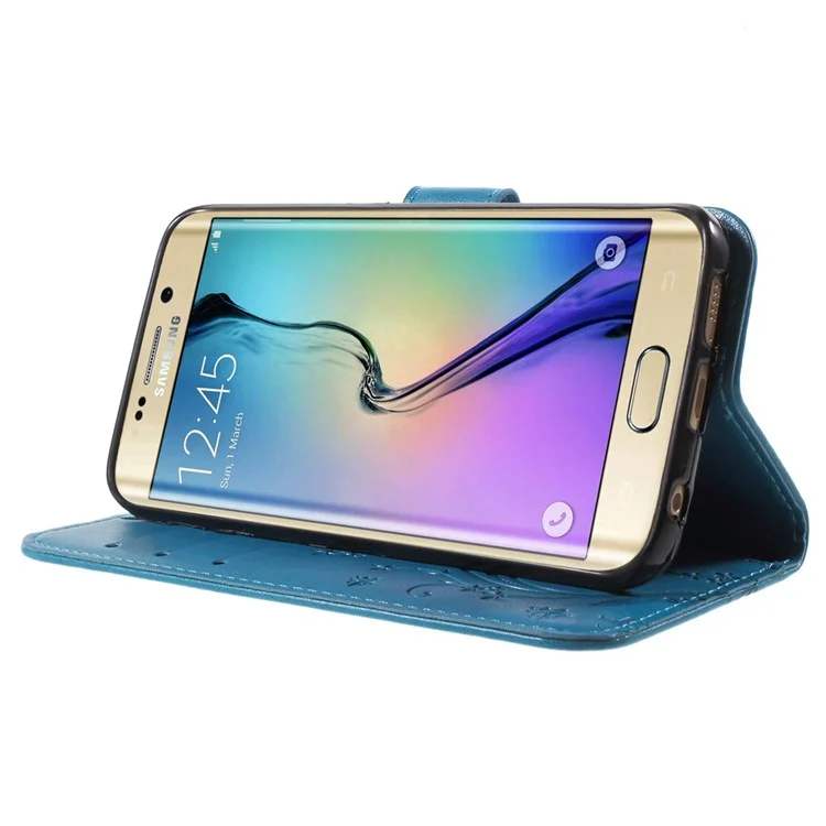 Couvercle de Téléphone en Cuir Debout Pour Samsung Galaxy S6 G925 - Bleu