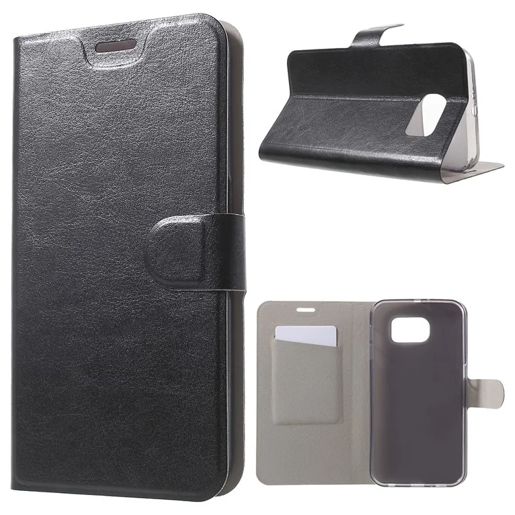 Crazy Horse Leather Stand Case for Samsung Galaxy S7 - Black