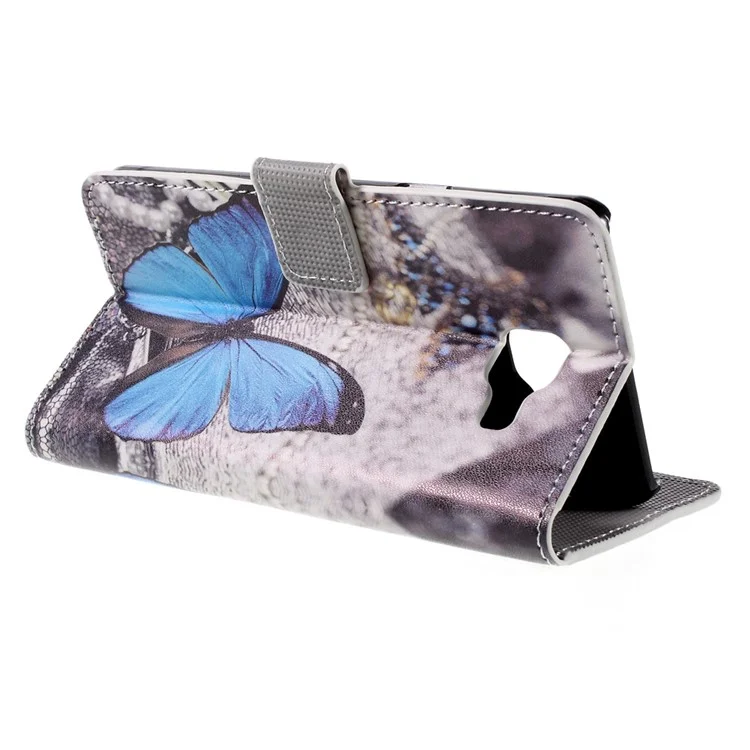 Leather Case Card Holder for Samsung Galaxy A5 SM-A510F - Blue Butterfly