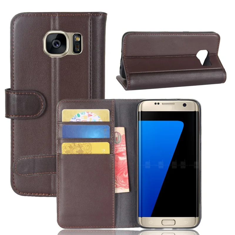 For Samsung Galaxy S7 Edge SM-G935 Soft Smooth Split Leather Wallet Stand Case Shell - Brown