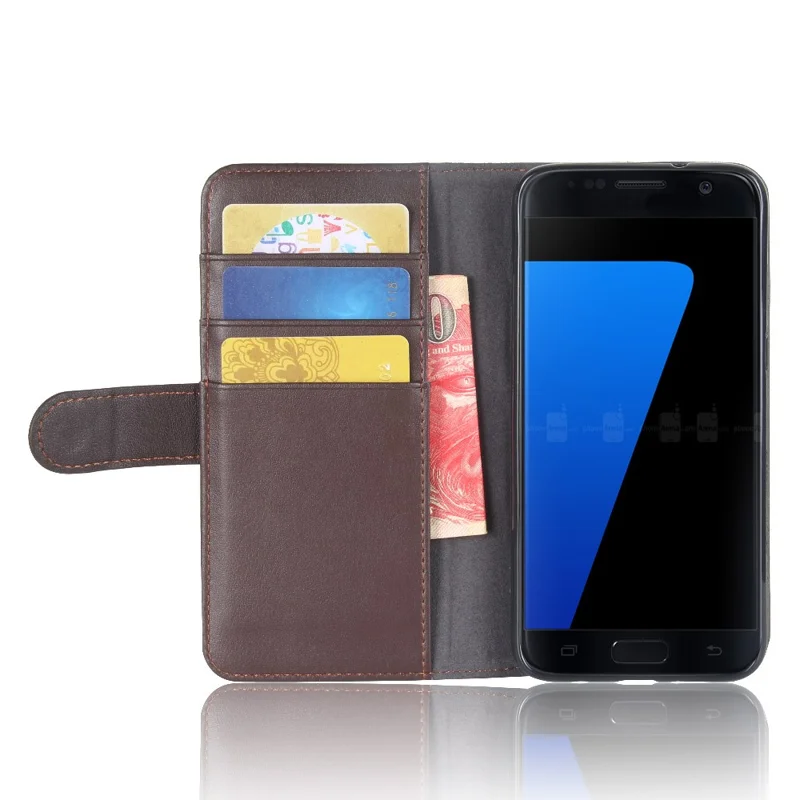 For Samsung Galaxy S7 Edge SM-G935 Soft Smooth Split Leather Wallet Stand Case Shell - Brown