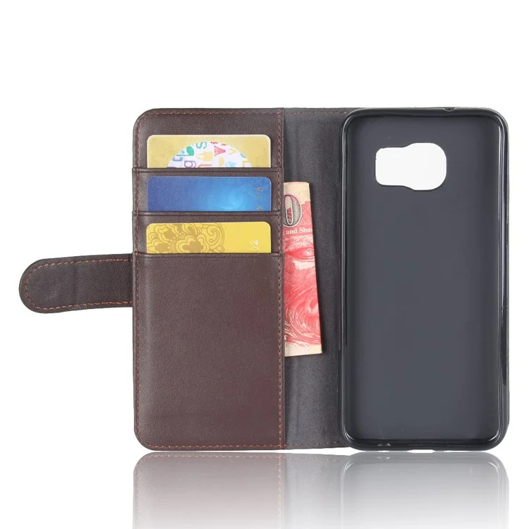 For Samsung Galaxy S7 SM-G930 Genuine Split Leather Wallet Cell Phone Cover Shell with Stand - Brown