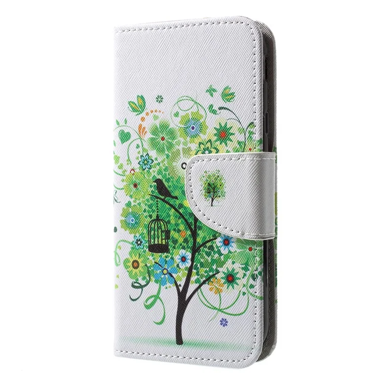 Printing Patterned Stand Leather Wallet Case Cover for Samsung Galaxy J3 (2017) EU Version - Green Tree