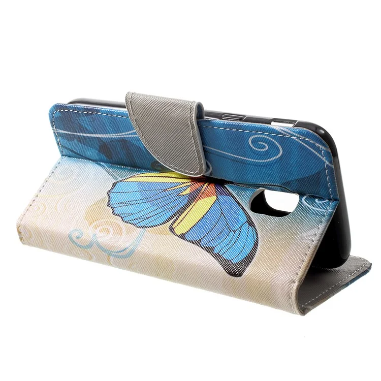 For Samsung Galaxy J3 (2017) EU Version Printing Patterned Stand Leather Wallet Case Shell - Beautiful Butterfly