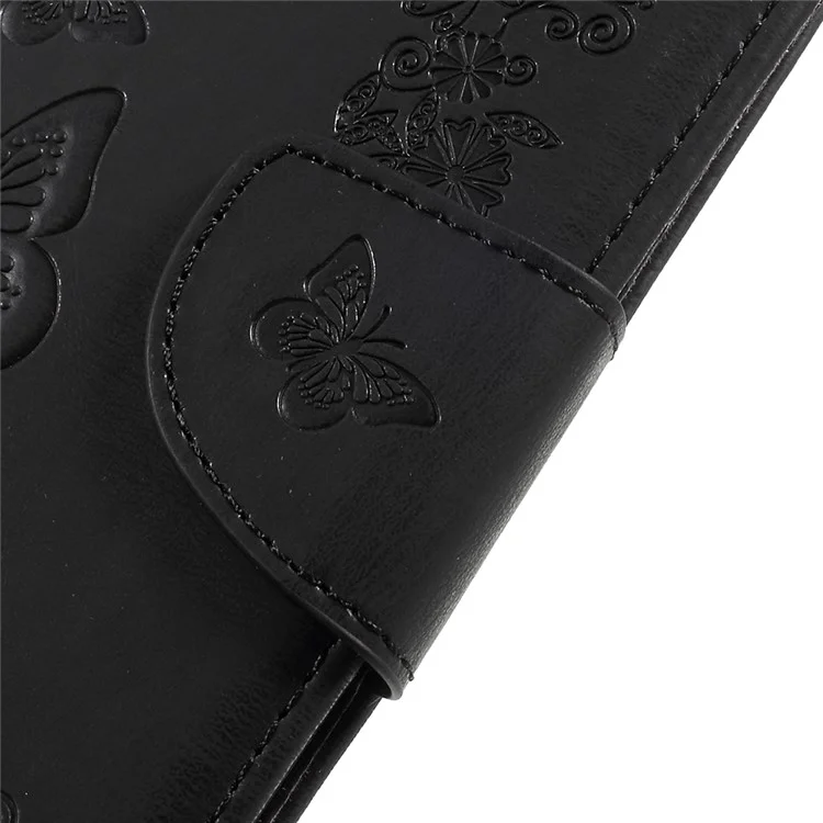 Imprint Butterfly Flower Wallet Leather Phone Case with Lanyard for Samsung Galaxy J5 (2017) EU Version - Black