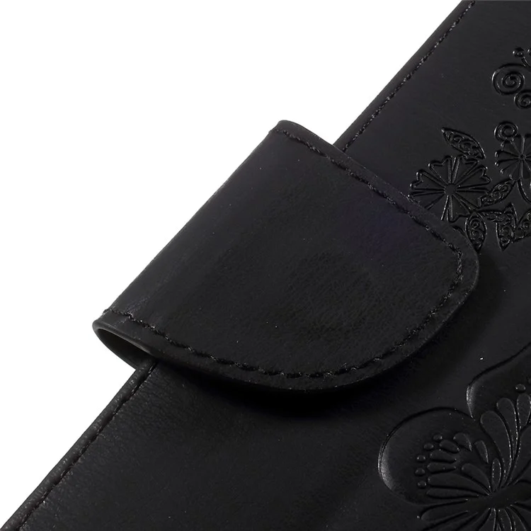 Imprint Butterfly Flower Wallet Leather Phone Case with Lanyard for Samsung Galaxy J5 (2017) EU Version - Black