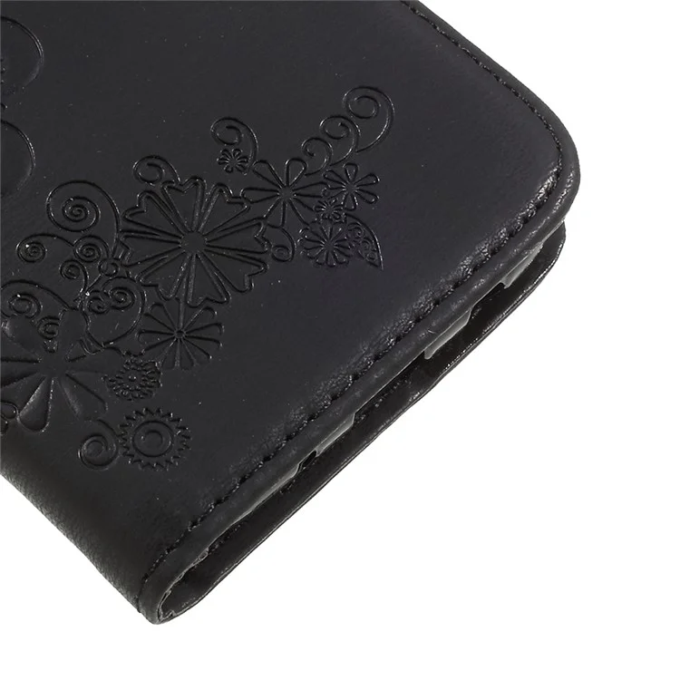 Imprint Butterfly Flower Wallet Leather Phone Case with Lanyard for Samsung Galaxy J5 (2017) EU Version - Black