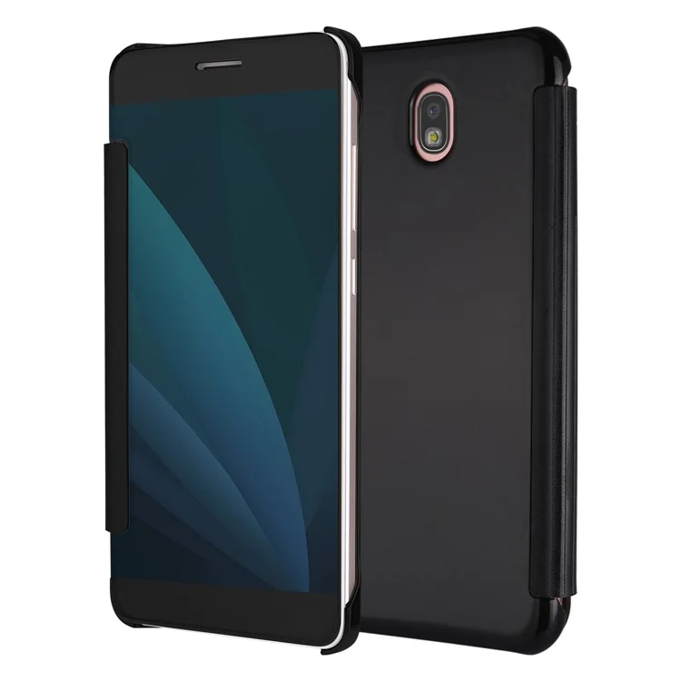 Mirror Plating Smart View Flip Phone Cover (PC + PU Leather) for Samsung Galaxy J3 (2017) EU Version - Black