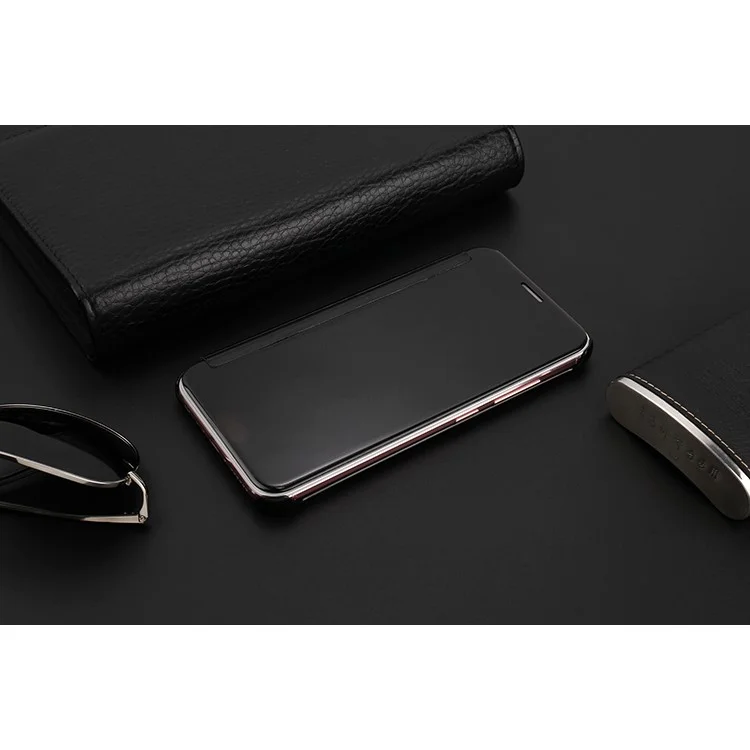 Mirror Plating Smart View Flip Phone Cover (PC + PU Leather) for Samsung Galaxy J3 (2017) EU Version - Black