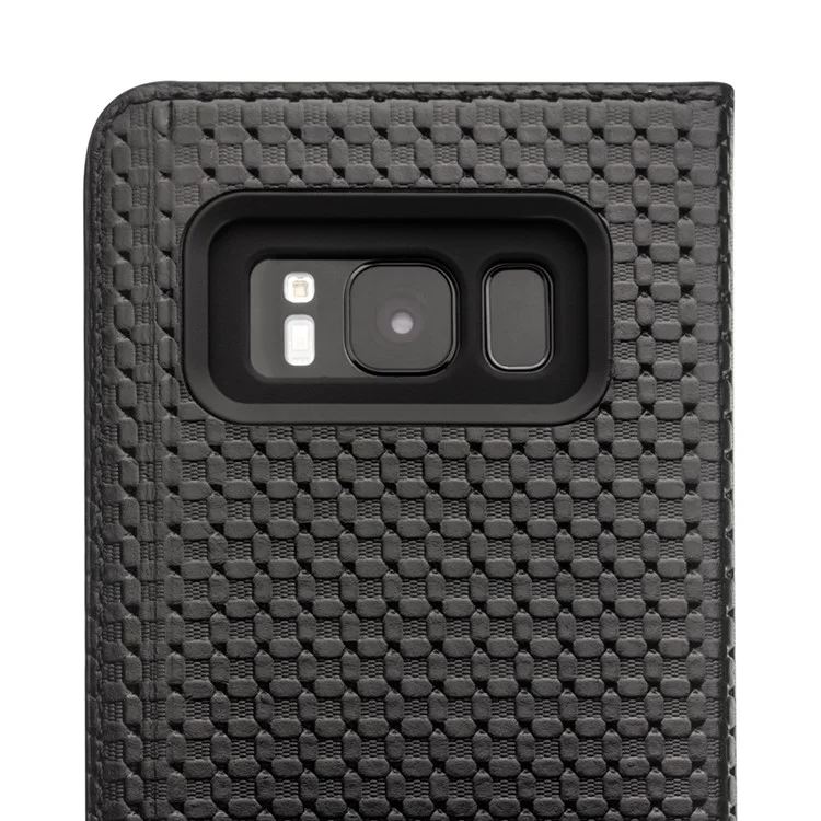 QIALINO for Samsung Galaxy S8 G950 Grid Texture Genuine Leather View Window Smart Case with Stand - Black