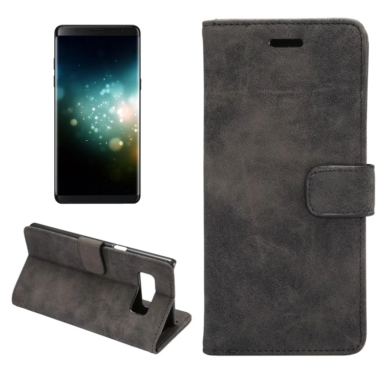 Retro Style Stand Leather Wallet Case Cover for Samsung Galaxy Note 8 - Black