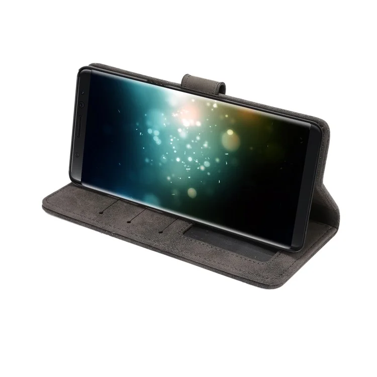 Retro Style Stand Leather Wallet Case Cover for Samsung Galaxy Note 8 - Black