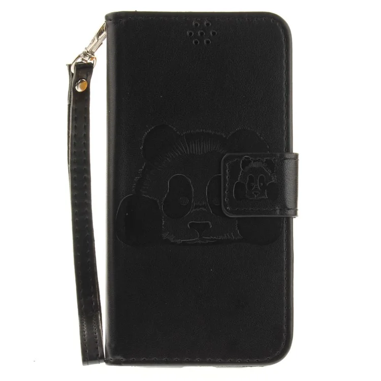 For Samsung Galaxy J3 (2017) J330 EU Version Imprinted Panda Card Slots Leather Stand Protective Shell - Black