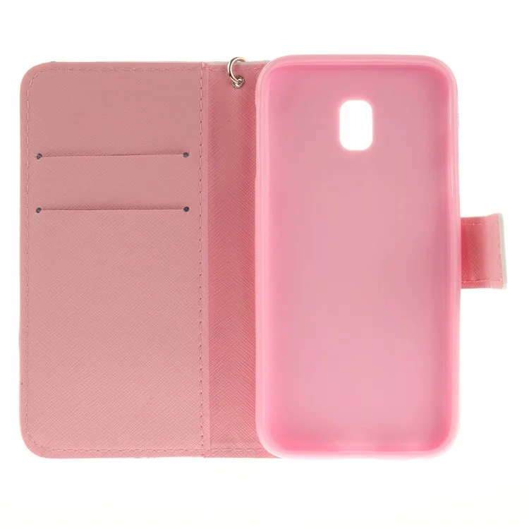 Patterned Wallet Leather Stand Phone Case with Strap for Samsung Galaxy J3 (2017) J330 EU Version - Flower Pattern