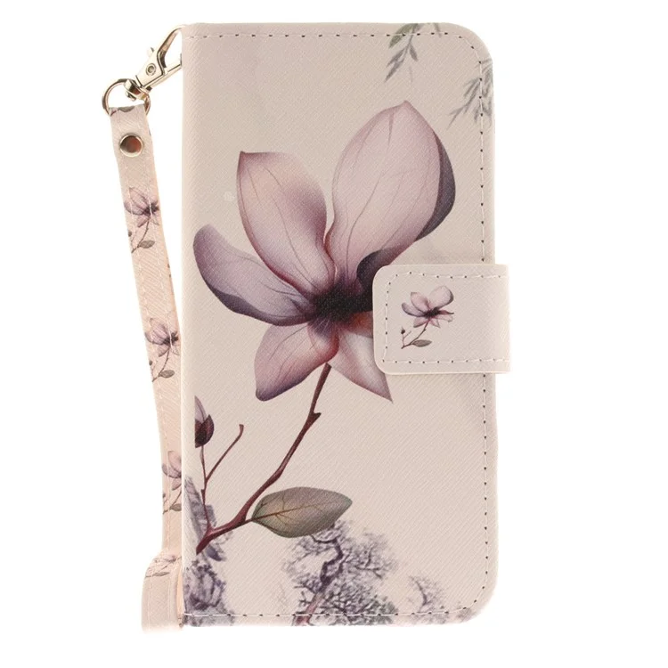Patterned Wallet Leather Stand Phone Case with Strap for Samsung Galaxy J3 (2017) J330 EU Version - Flower Pattern