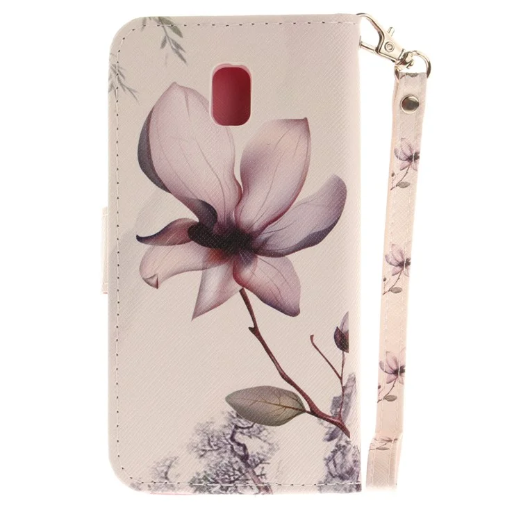 Patterned Wallet Leather Stand Phone Case with Strap for Samsung Galaxy J3 (2017) J330 EU Version - Flower Pattern